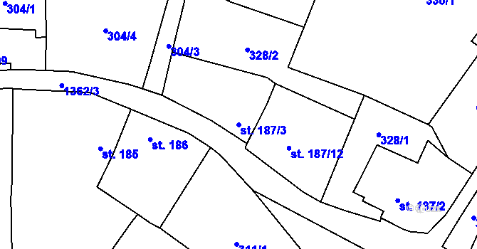 Parcela st. 187/3 v KÚ Vranov nad Dyjí, Katastrální mapa