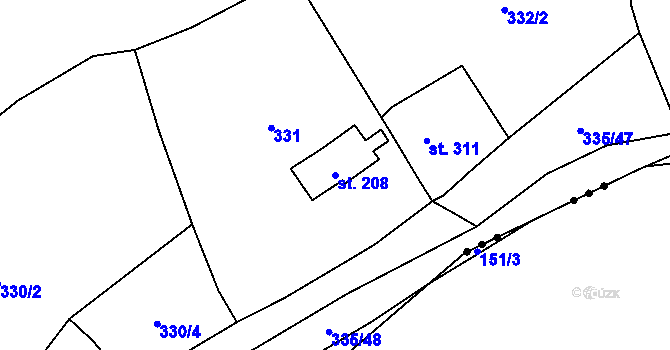 Parcela st. 208 v KÚ Vranov nad Dyjí, Katastrální mapa
