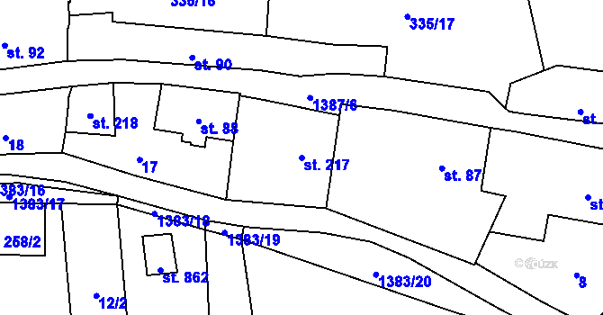 Parcela st. 217 v KÚ Vranov nad Dyjí, Katastrální mapa