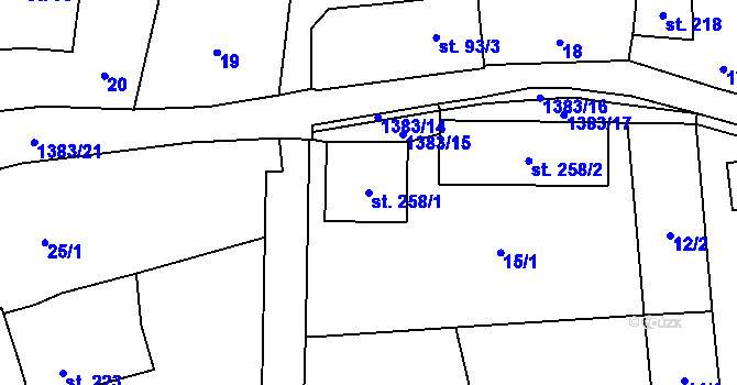 Parcela st. 258/1 v KÚ Vranov nad Dyjí, Katastrální mapa