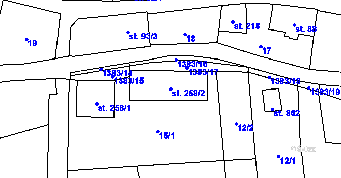 Parcela st. 258/2 v KÚ Vranov nad Dyjí, Katastrální mapa
