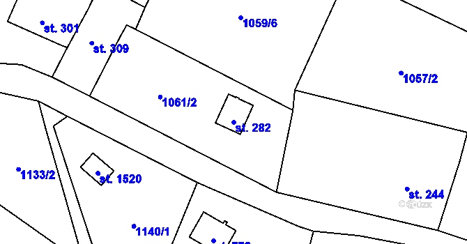 Parcela st. 282 v KÚ Vranov nad Dyjí, Katastrální mapa