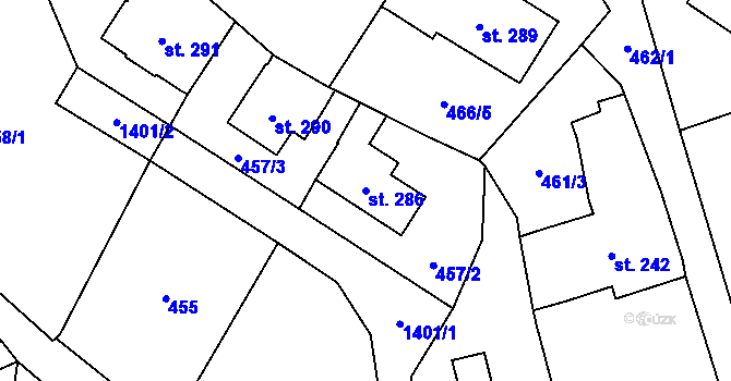 Parcela st. 286 v KÚ Vranov nad Dyjí, Katastrální mapa
