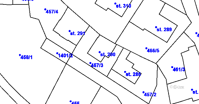 Parcela st. 290 v KÚ Vranov nad Dyjí, Katastrální mapa