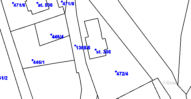 Parcela st. 308 v KÚ Vranov nad Dyjí, Katastrální mapa