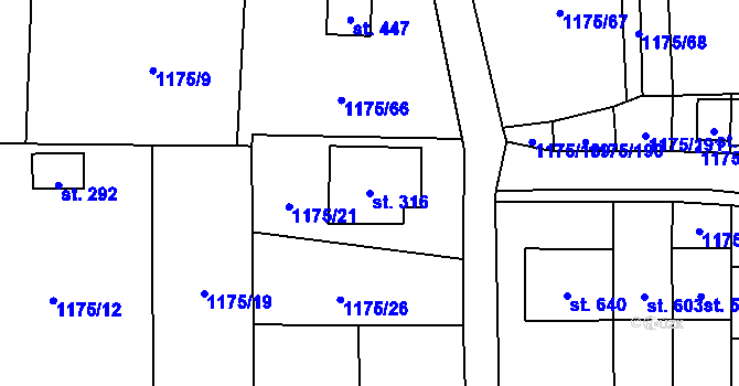 Parcela st. 316 v KÚ Vranov nad Dyjí, Katastrální mapa