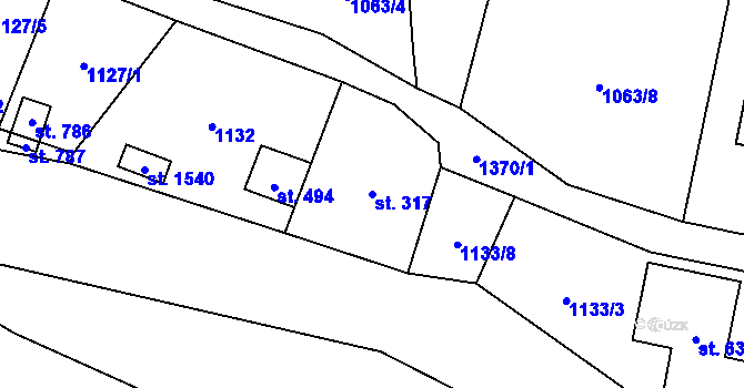 Parcela st. 317 v KÚ Vranov nad Dyjí, Katastrální mapa