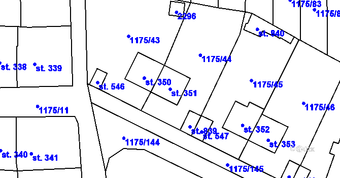 Parcela st. 351 v KÚ Vranov nad Dyjí, Katastrální mapa