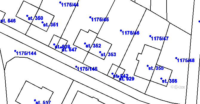 Parcela st. 353 v KÚ Vranov nad Dyjí, Katastrální mapa