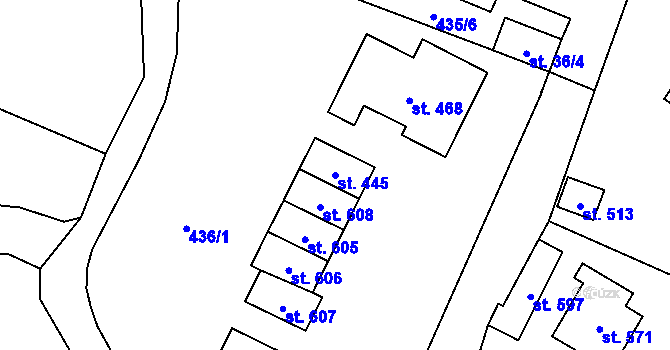 Parcela st. 445 v KÚ Vranov nad Dyjí, Katastrální mapa