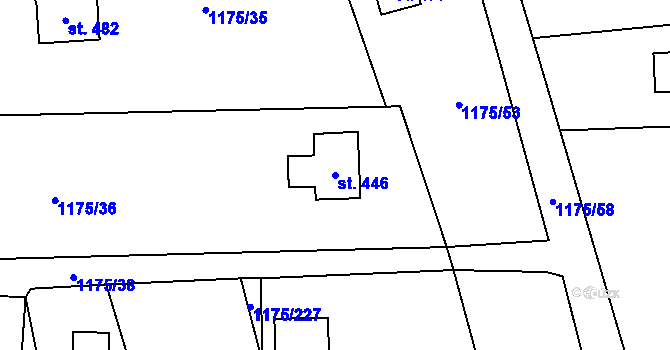 Parcela st. 446 v KÚ Vranov nad Dyjí, Katastrální mapa