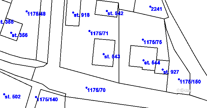 Parcela st. 543 v KÚ Vranov nad Dyjí, Katastrální mapa