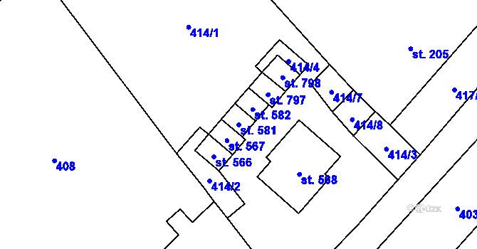 Parcela st. 581 v KÚ Vranov nad Dyjí, Katastrální mapa