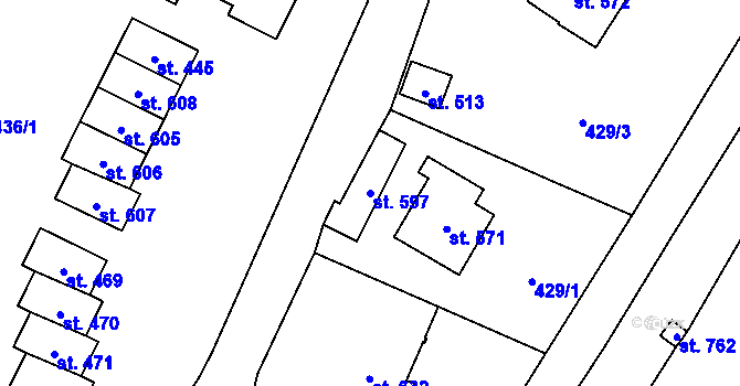 Parcela st. 597 v KÚ Vranov nad Dyjí, Katastrální mapa
