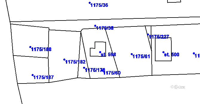 Parcela st. 598 v KÚ Vranov nad Dyjí, Katastrální mapa