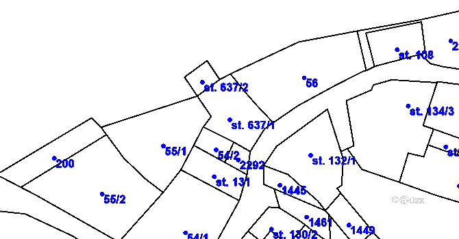 Parcela st. 637/1 v KÚ Vranov nad Dyjí, Katastrální mapa