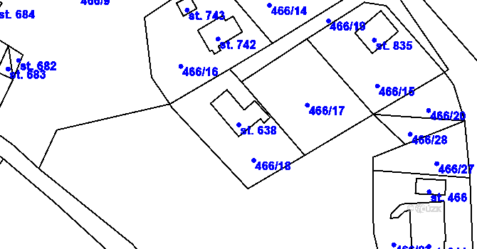 Parcela st. 638 v KÚ Vranov nad Dyjí, Katastrální mapa