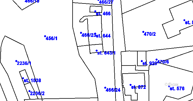 Parcela st. 643/1 v KÚ Vranov nad Dyjí, Katastrální mapa