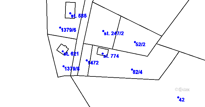 Parcela st. 774 v KÚ Vranov nad Dyjí, Katastrální mapa