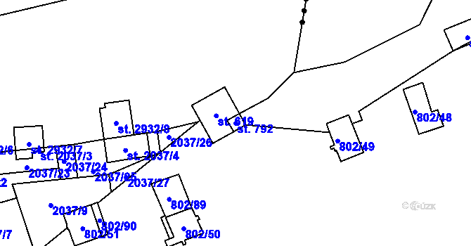 Parcela st. 792 v KÚ Vranov nad Dyjí, Katastrální mapa