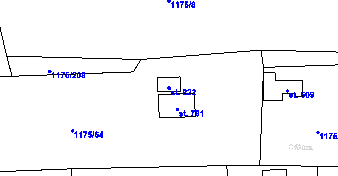 Parcela st. 822 v KÚ Vranov nad Dyjí, Katastrální mapa