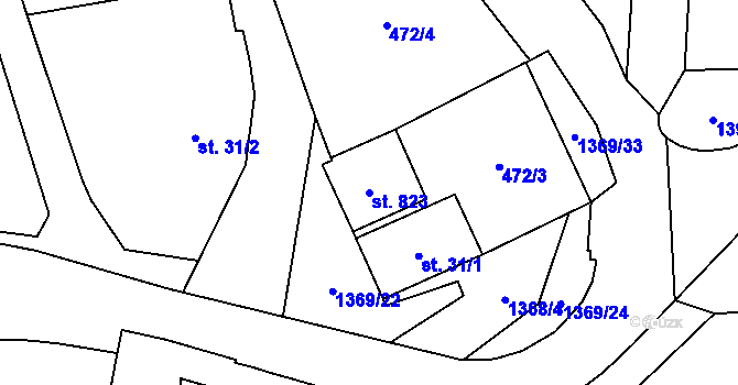 Parcela st. 823 v KÚ Vranov nad Dyjí, Katastrální mapa