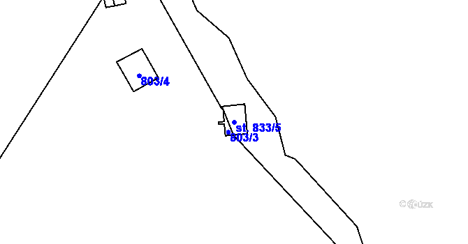 Parcela st. 833/5 v KÚ Vranov nad Dyjí, Katastrální mapa