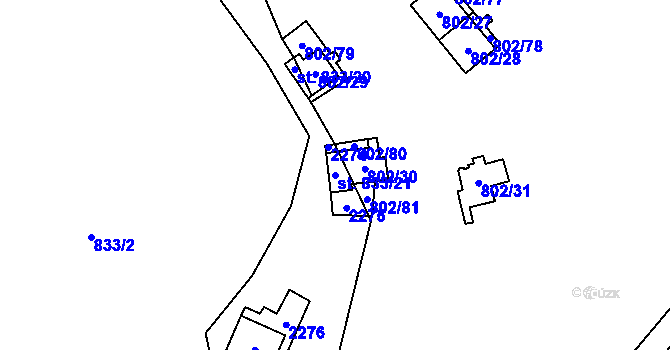 Parcela st. 833/21 v KÚ Vranov nad Dyjí, Katastrální mapa