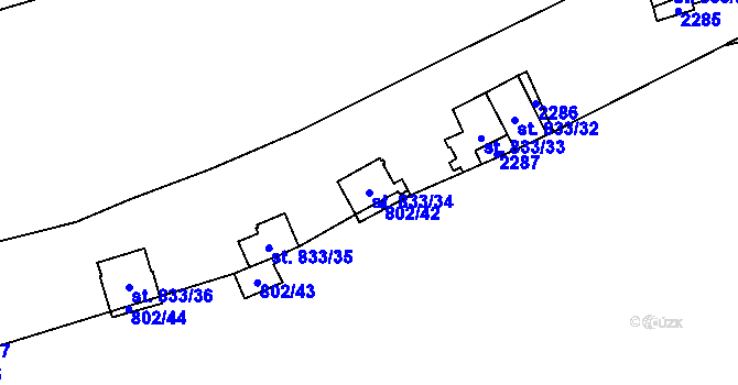 Parcela st. 833/34 v KÚ Vranov nad Dyjí, Katastrální mapa
