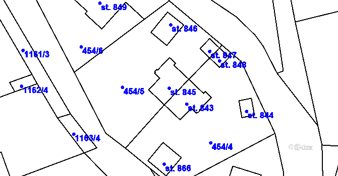 Parcela st. 845 v KÚ Vranov nad Dyjí, Katastrální mapa
