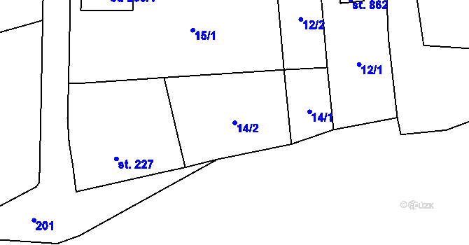 Parcela st. 14/2 v KÚ Vranov nad Dyjí, Katastrální mapa