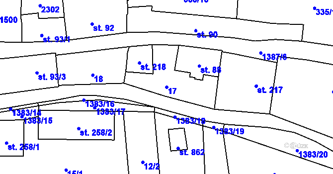Parcela st. 17 v KÚ Vranov nad Dyjí, Katastrální mapa