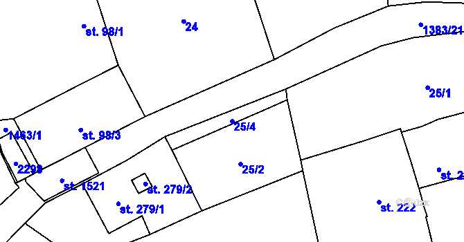Parcela st. 25/4 v KÚ Vranov nad Dyjí, Katastrální mapa