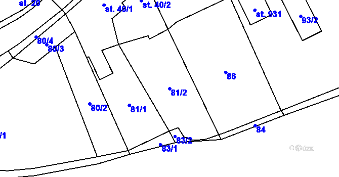 Parcela st. 81/2 v KÚ Vranov nad Dyjí, Katastrální mapa