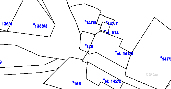 Parcela st. 148 v KÚ Vranov nad Dyjí, Katastrální mapa