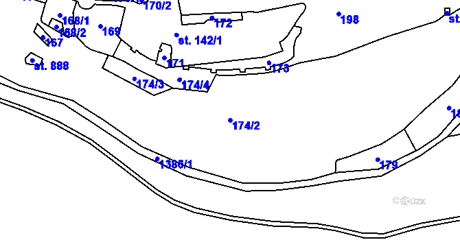 Parcela st. 174/2 v KÚ Vranov nad Dyjí, Katastrální mapa