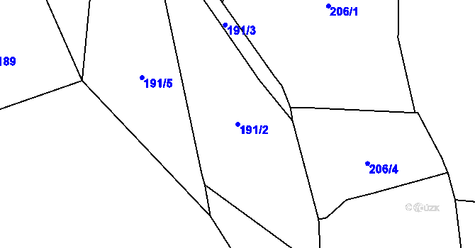 Parcela st. 191/2 v KÚ Vranov nad Dyjí, Katastrální mapa