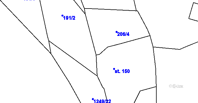 Parcela st. 206/2 v KÚ Vranov nad Dyjí, Katastrální mapa