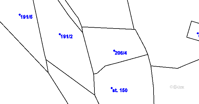 Parcela st. 206/3 v KÚ Vranov nad Dyjí, Katastrální mapa