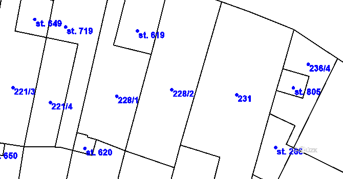 Parcela st. 228/2 v KÚ Vranov nad Dyjí, Katastrální mapa