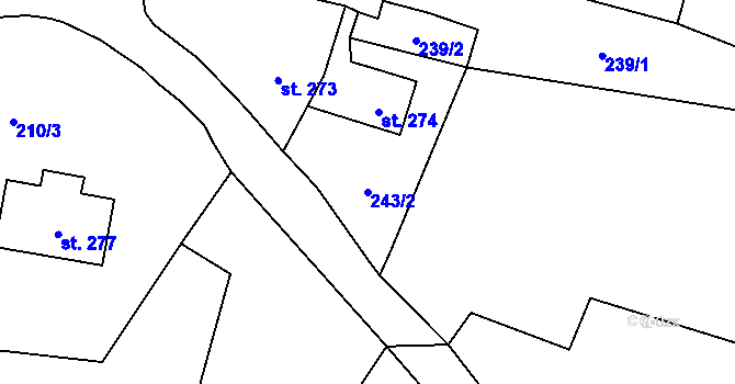 Parcela st. 243/2 v KÚ Vranov nad Dyjí, Katastrální mapa