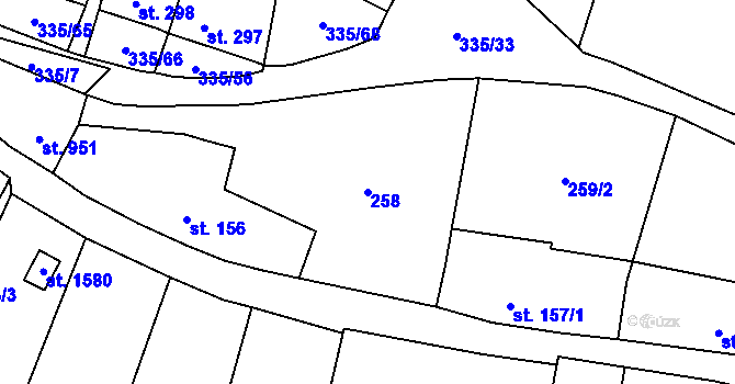 Parcela st. 258 v KÚ Vranov nad Dyjí, Katastrální mapa