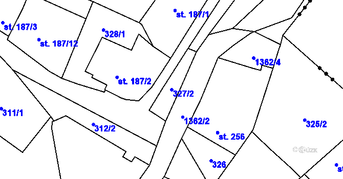 Parcela st. 327/2 v KÚ Vranov nad Dyjí, Katastrální mapa