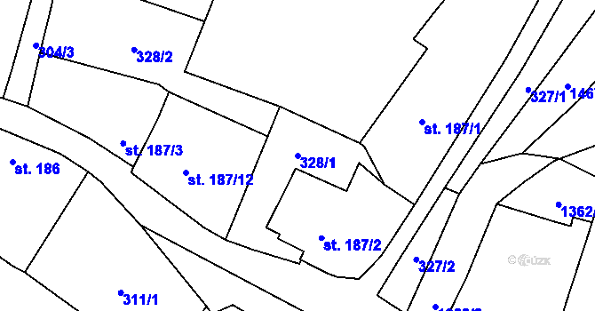 Parcela st. 328/1 v KÚ Vranov nad Dyjí, Katastrální mapa