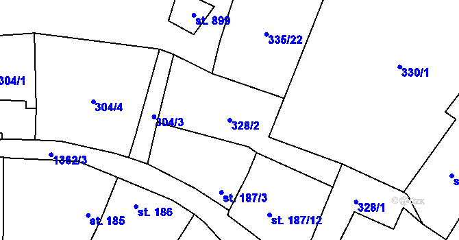 Parcela st. 328/2 v KÚ Vranov nad Dyjí, Katastrální mapa