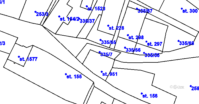 Parcela st. 335/7 v KÚ Vranov nad Dyjí, Katastrální mapa