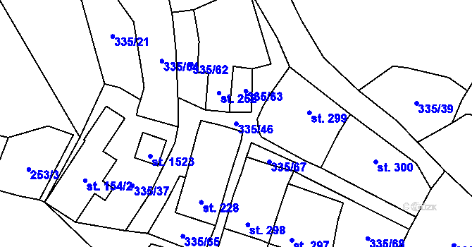 Parcela st. 335/46 v KÚ Vranov nad Dyjí, Katastrální mapa