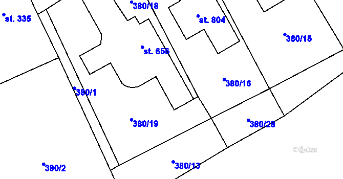 Parcela st. 380/5 v KÚ Vranov nad Dyjí, Katastrální mapa