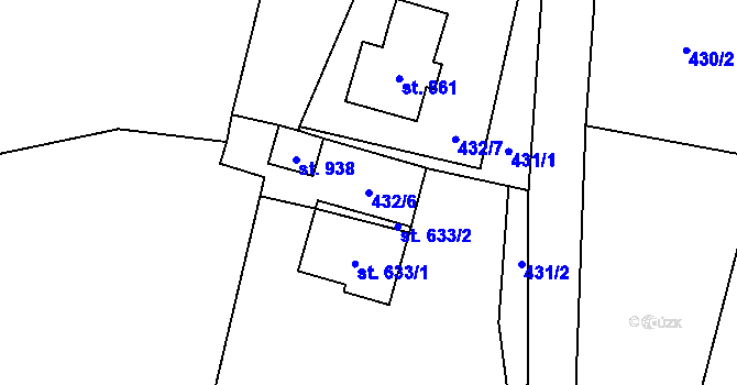 Parcela st. 432/6 v KÚ Vranov nad Dyjí, Katastrální mapa
