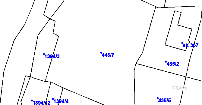 Parcela st. 443/7 v KÚ Vranov nad Dyjí, Katastrální mapa